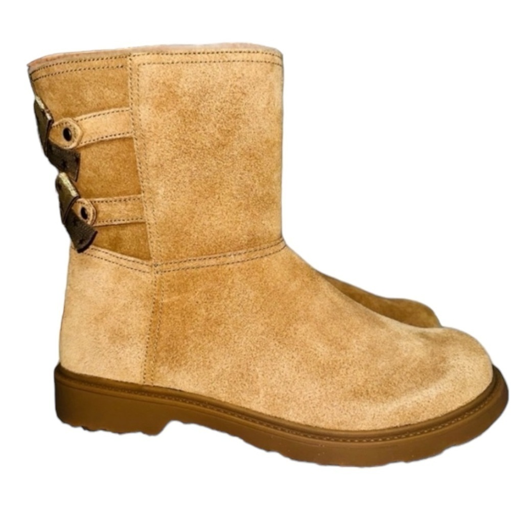 UGG Tillie Tan Ankle Boots Big Girls Size 6, Zip and Gold Bows New